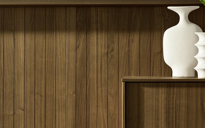 neoFLAT – detalj orah Rosado Detalj ladica s neoFLAT frontom u orahu Rosado